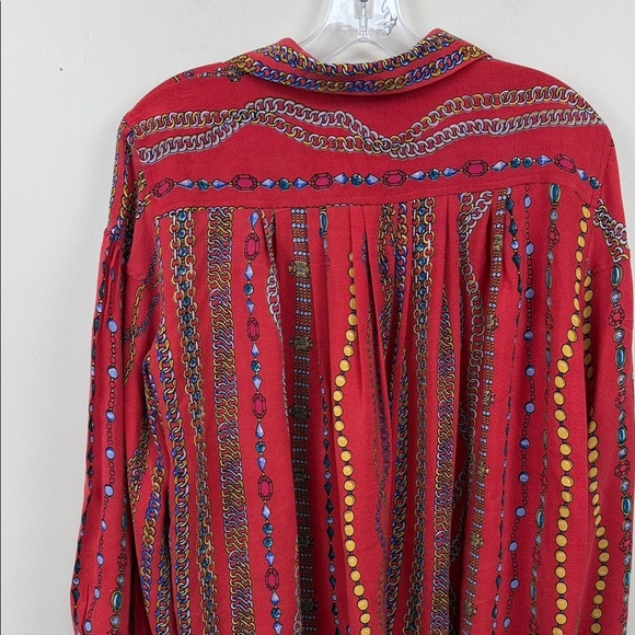 RARE Mii au cinema Red Chain Pattern print long sleeve silk blouse Shirt small - Picture 12 of 12